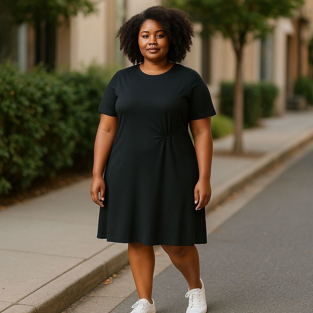 Soft Surroundings T-shirt Dress Black Short Sleeve Midi Casual Women's 2X